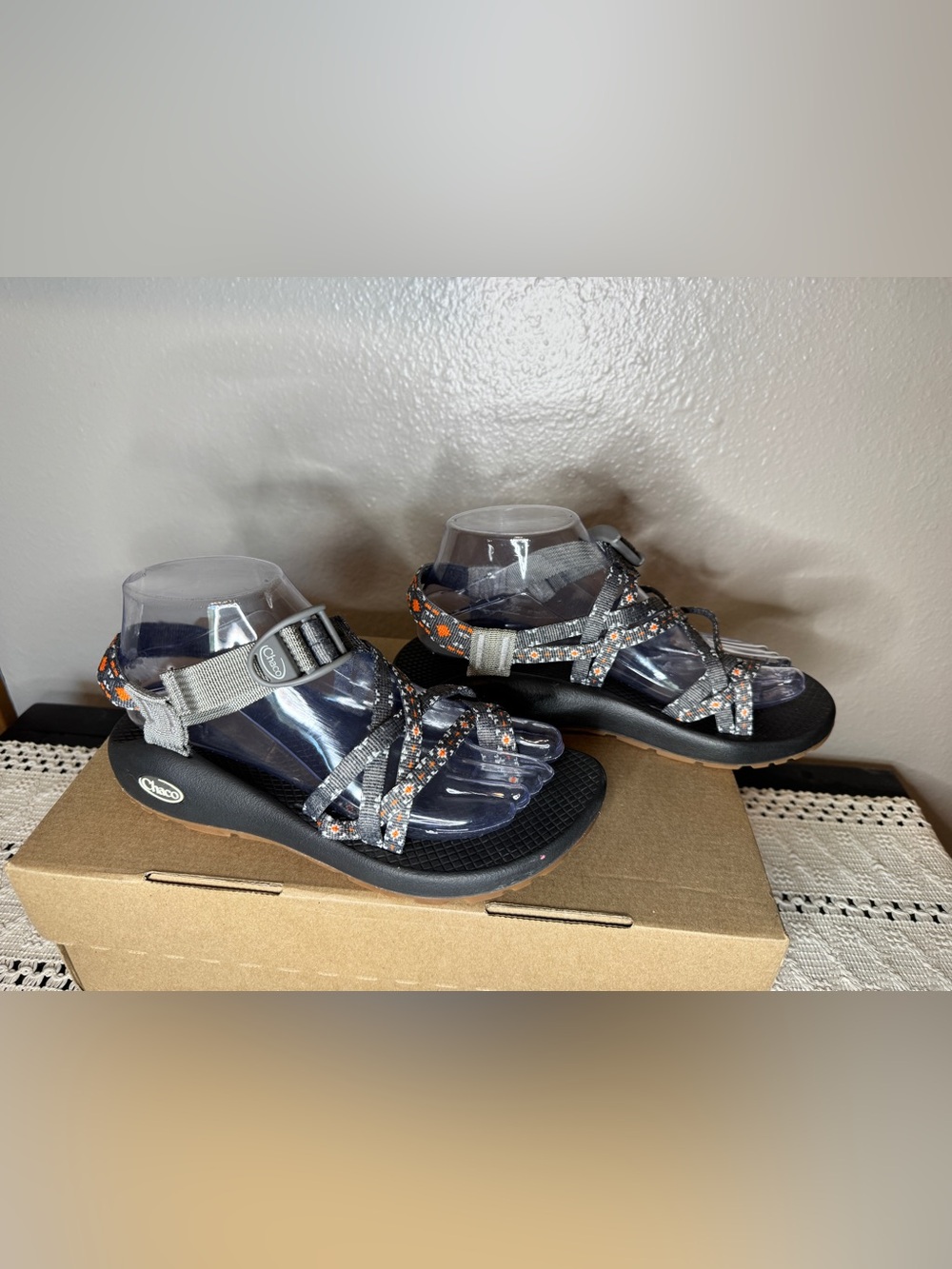 Chaco Cloud Women’s Gray and Orange Strappy Sandals - Picture 3 of 5